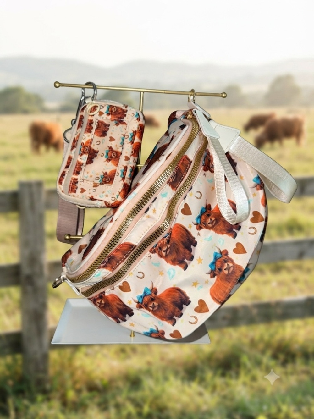 Cute Pomeranian Print Bum bag & wrist wallet Bag - Cream & Brown